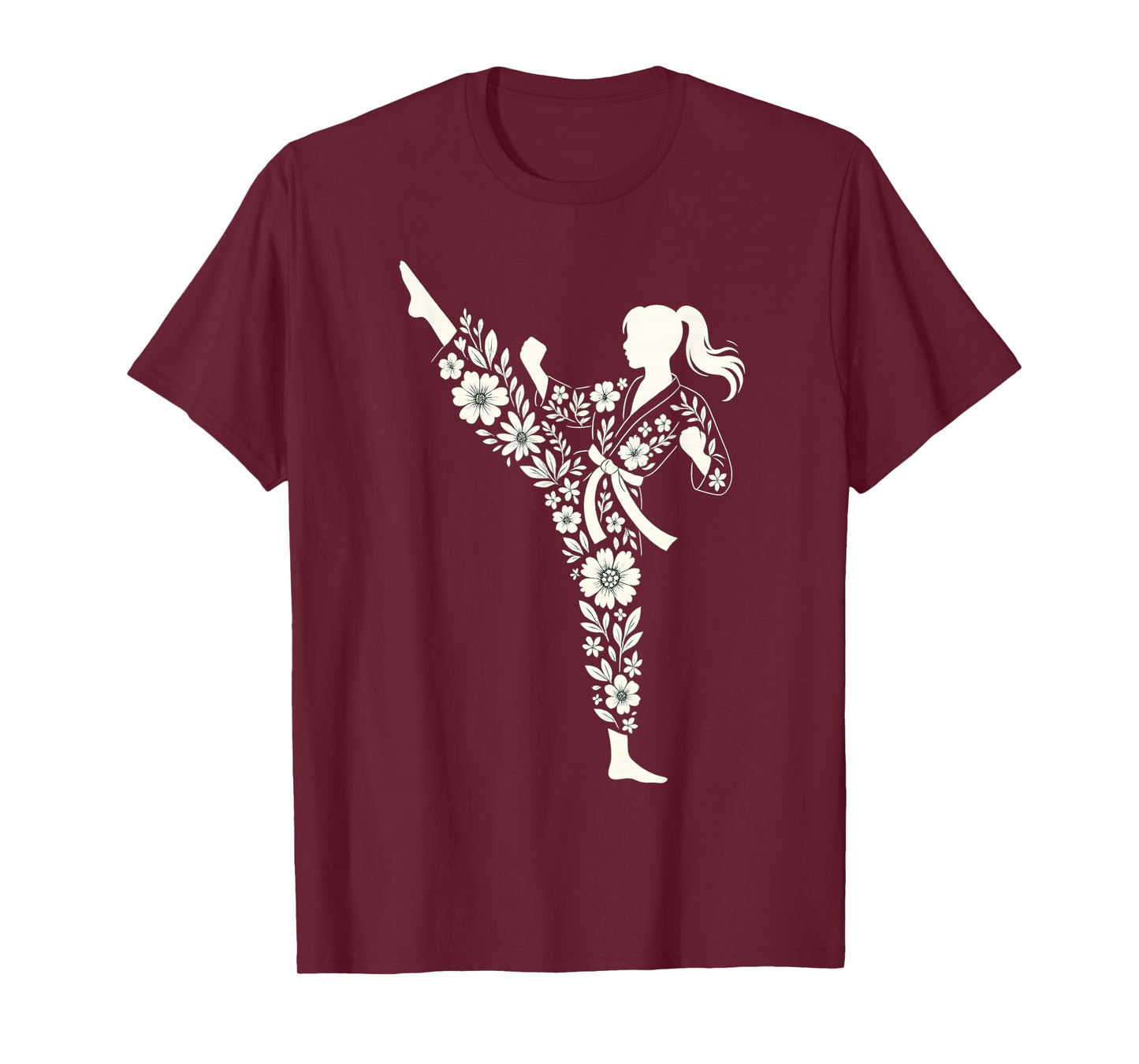 Taekwondo Girl Floral Martial Arts Kids Women Girls Karate T-Shirt