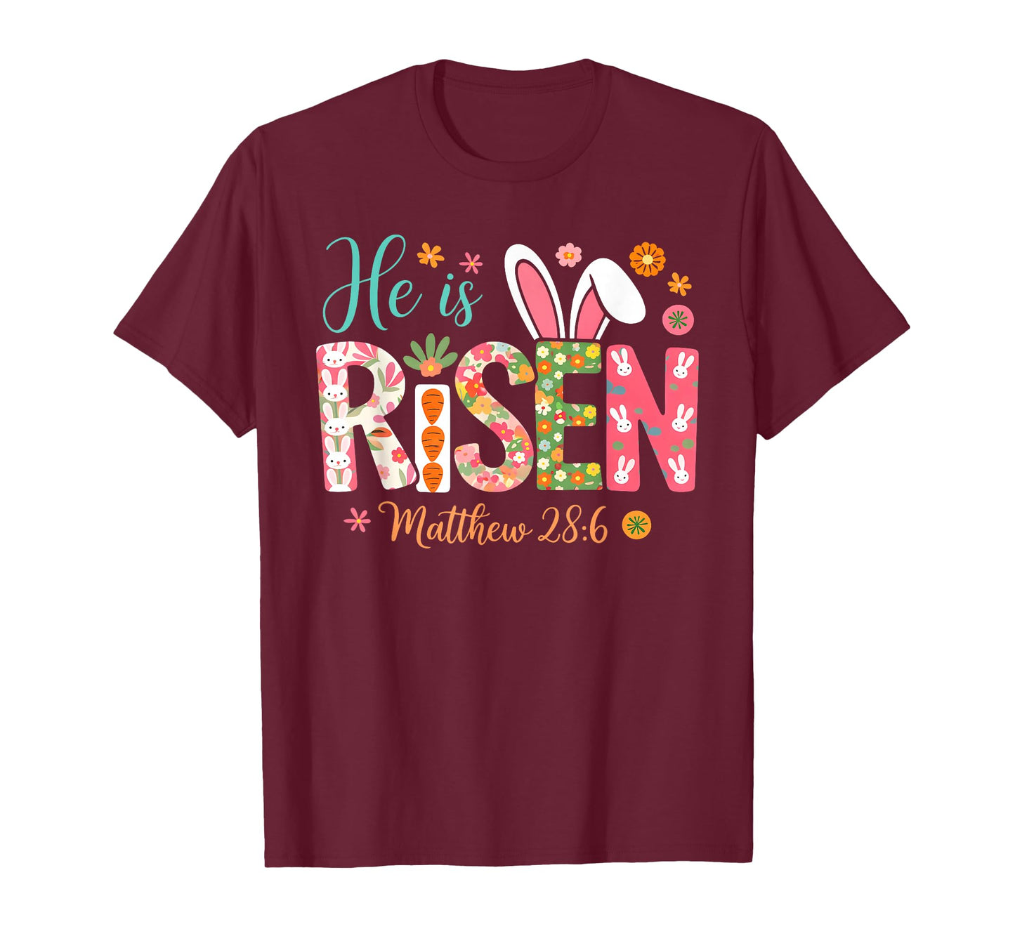 Retro Easter Cross He is Risen Jesus Christian Womens Kids T-Shirt