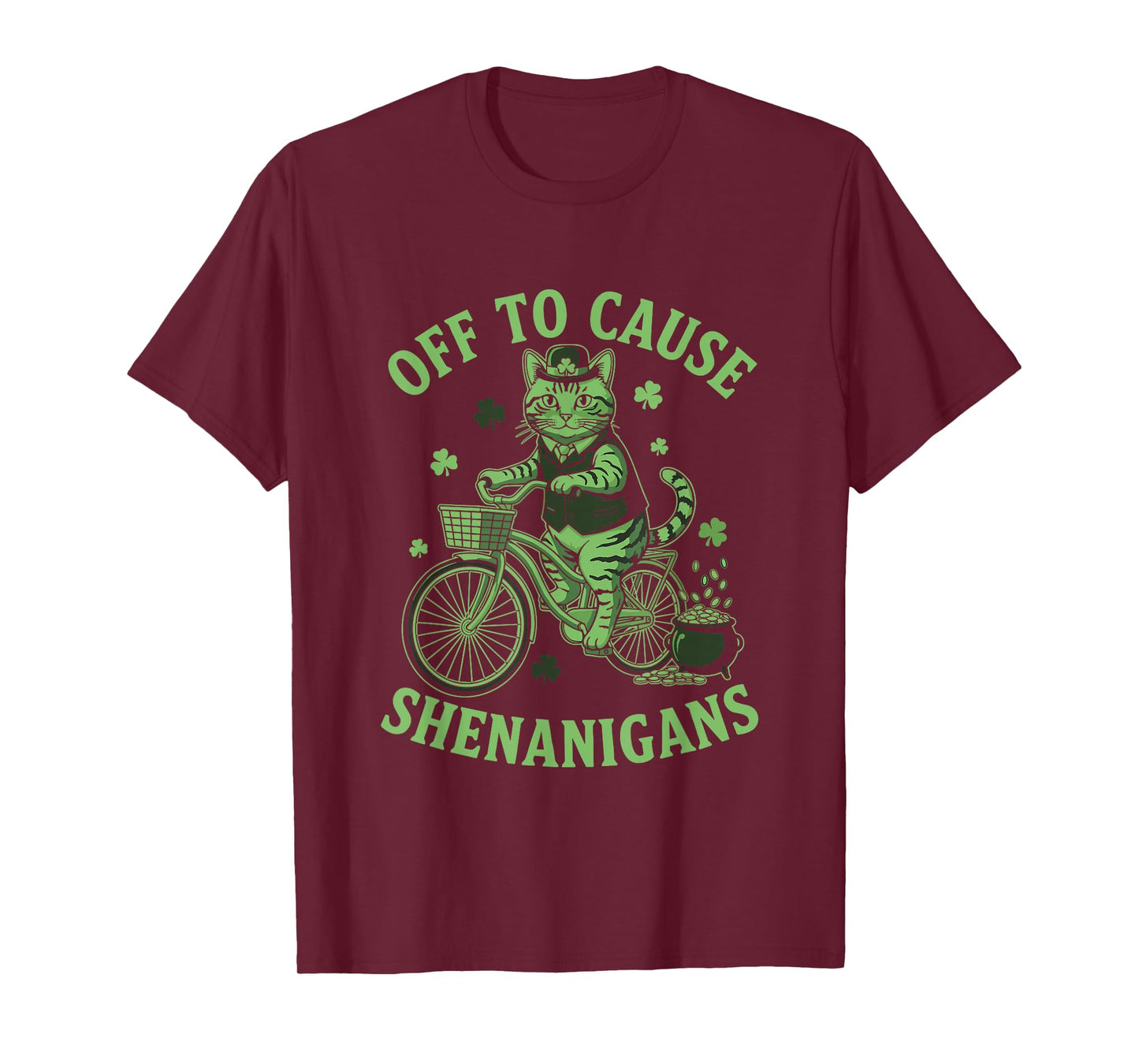 Off to Cause Shenanigans Tabby Cat St Patricks Day T-Shirt