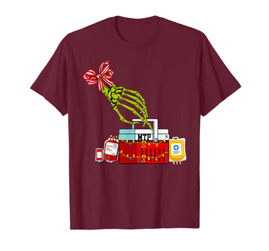 Bloodbank Skeleton Christmas Laboratory Transfusion Nurse T-Shirt
