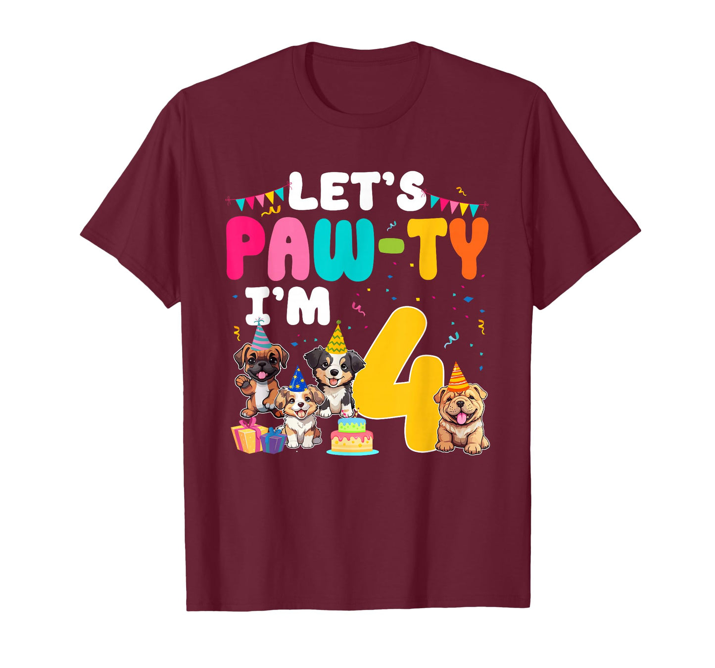 Let's Pawty I'm 4 Year Old Dog Lover 4th Birthday Party T-Shirt