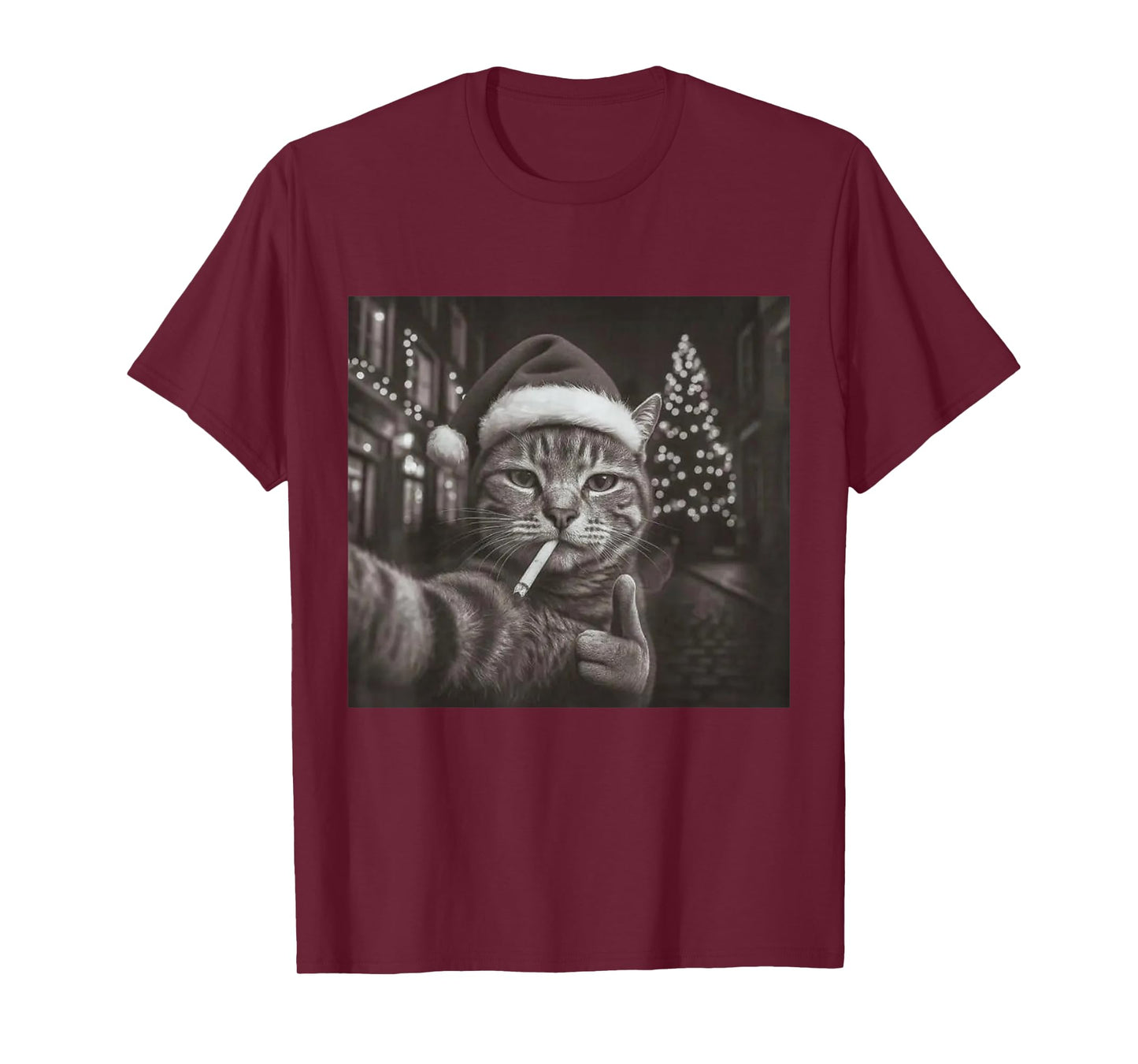 Christmas Smoking Cat Meme Funny Cigarette Cat Animal Lovers T-Shirt