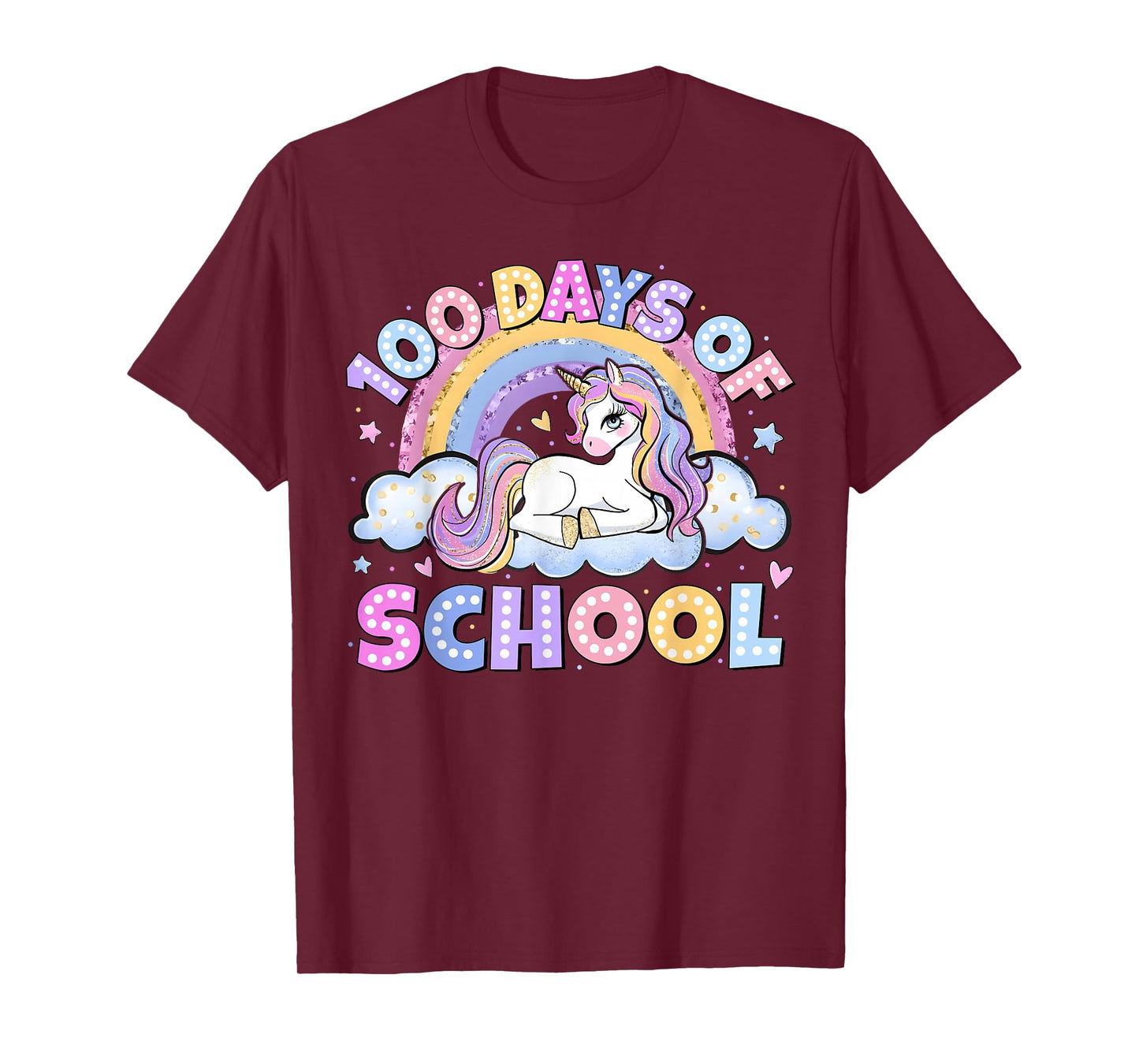 Happy 100 Days of School Unicorn Rainbow Boy Girl Teacher T-Shirt