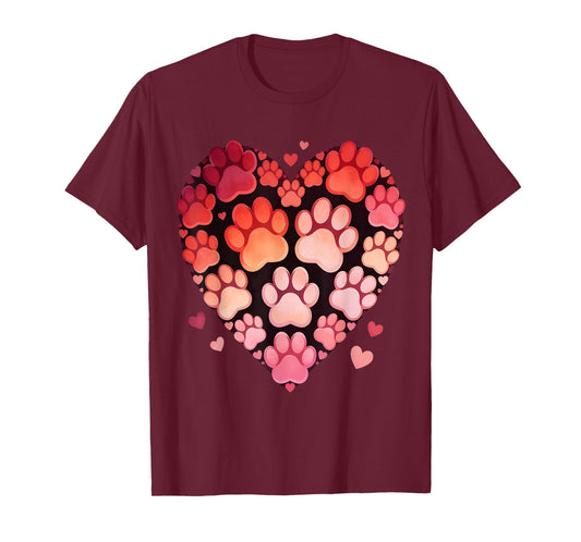 Hearts Cute Paw Valentine Dog and Happy Valentines Cat Lover T-Shirt