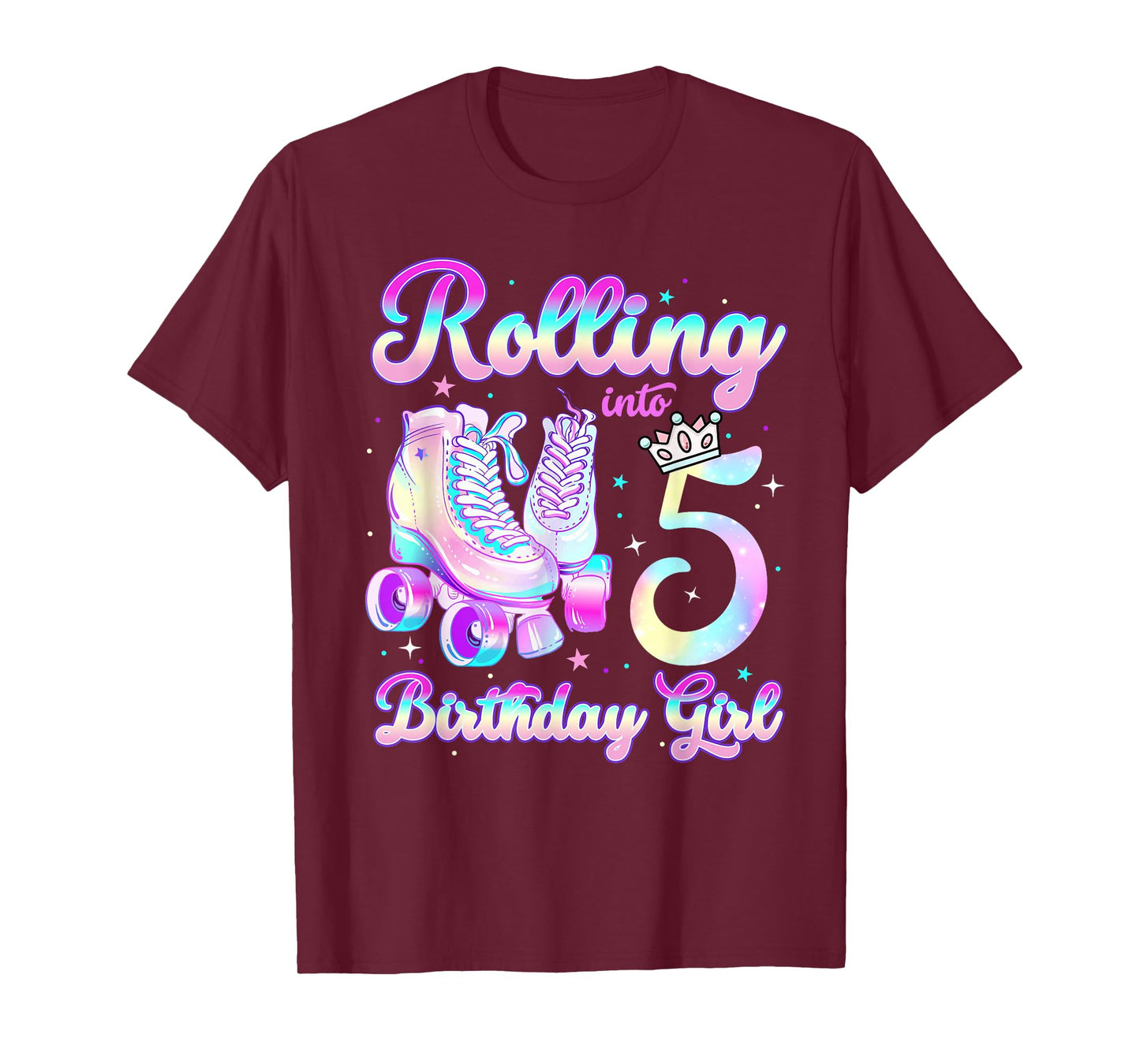 Kids Rolling Into 5 Roller Skating 5th Birthday Girls Party T-Shirt