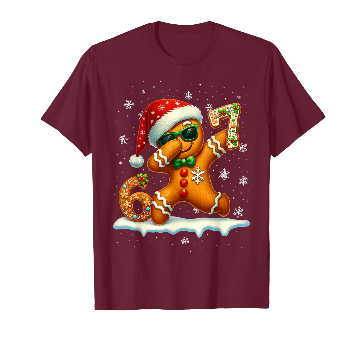 Funny Gingerbread Six Seven 67 Ice Cream Drip Christmas Boys T-Shirt