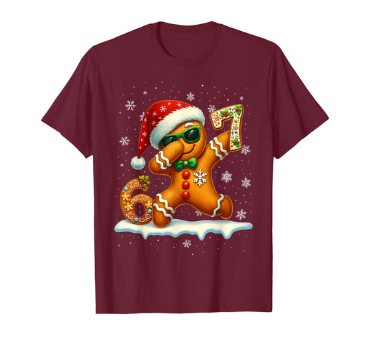 Funny Gingerbread Six Seven 67 Ice Cream Drip Christmas Boys T-Shirt