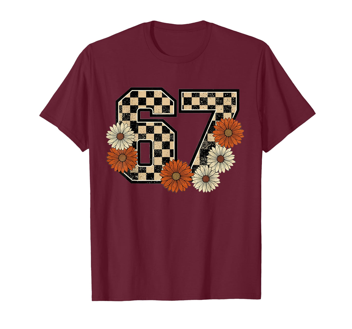 6 7 Retro Fall Meme Checkerboard Tee Haunted by 67 Six Seven T-Shirt