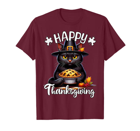Black Cat Happy Thanksgiving Black Cat T-Shirt