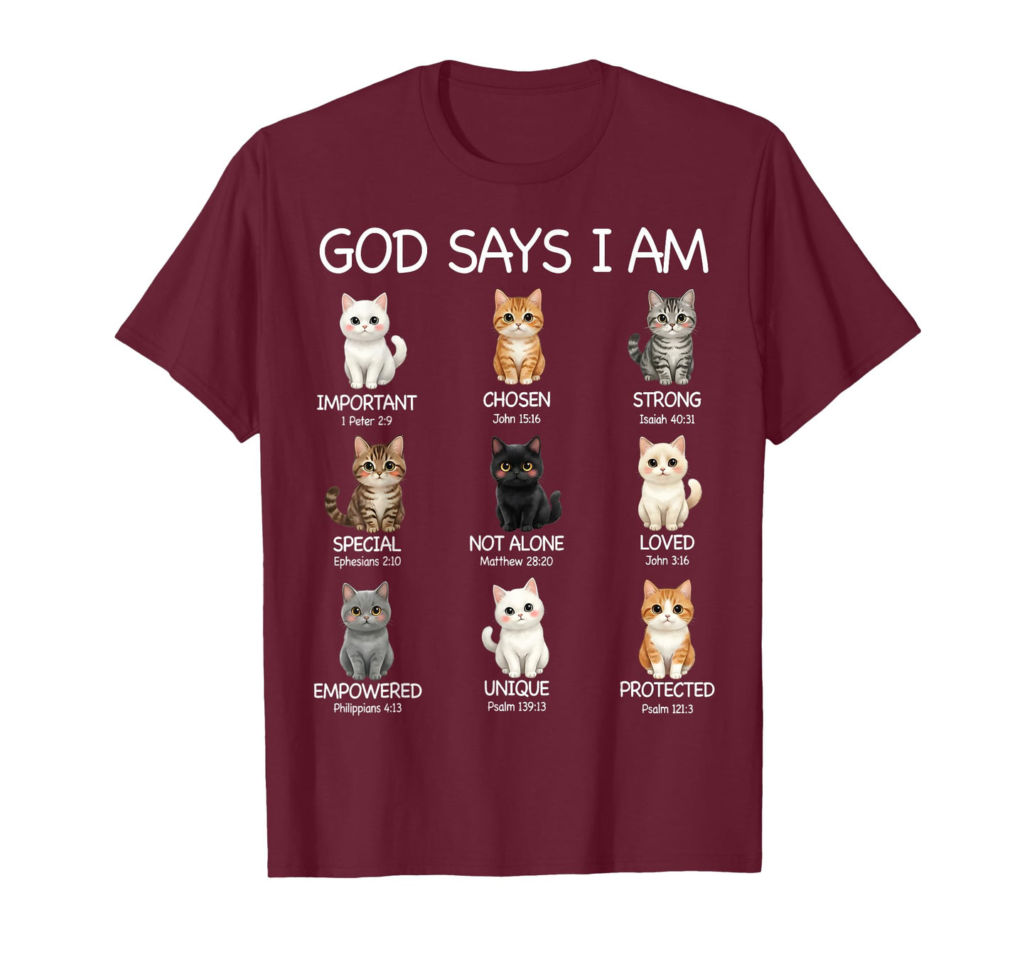 God Says I Am Cat Christian Girls Teens Kids Women Cat Lover T-Shirt