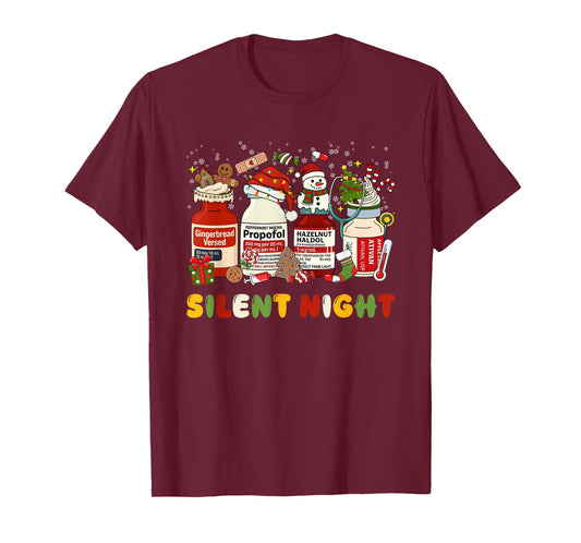 Funny Santa Propofol Silent Night ICU Nurses Merry Christmas T-Shirt