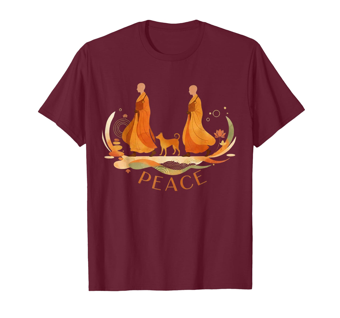 Peace Walking Monks & Dog Minimalist Zen Art T-Shirt