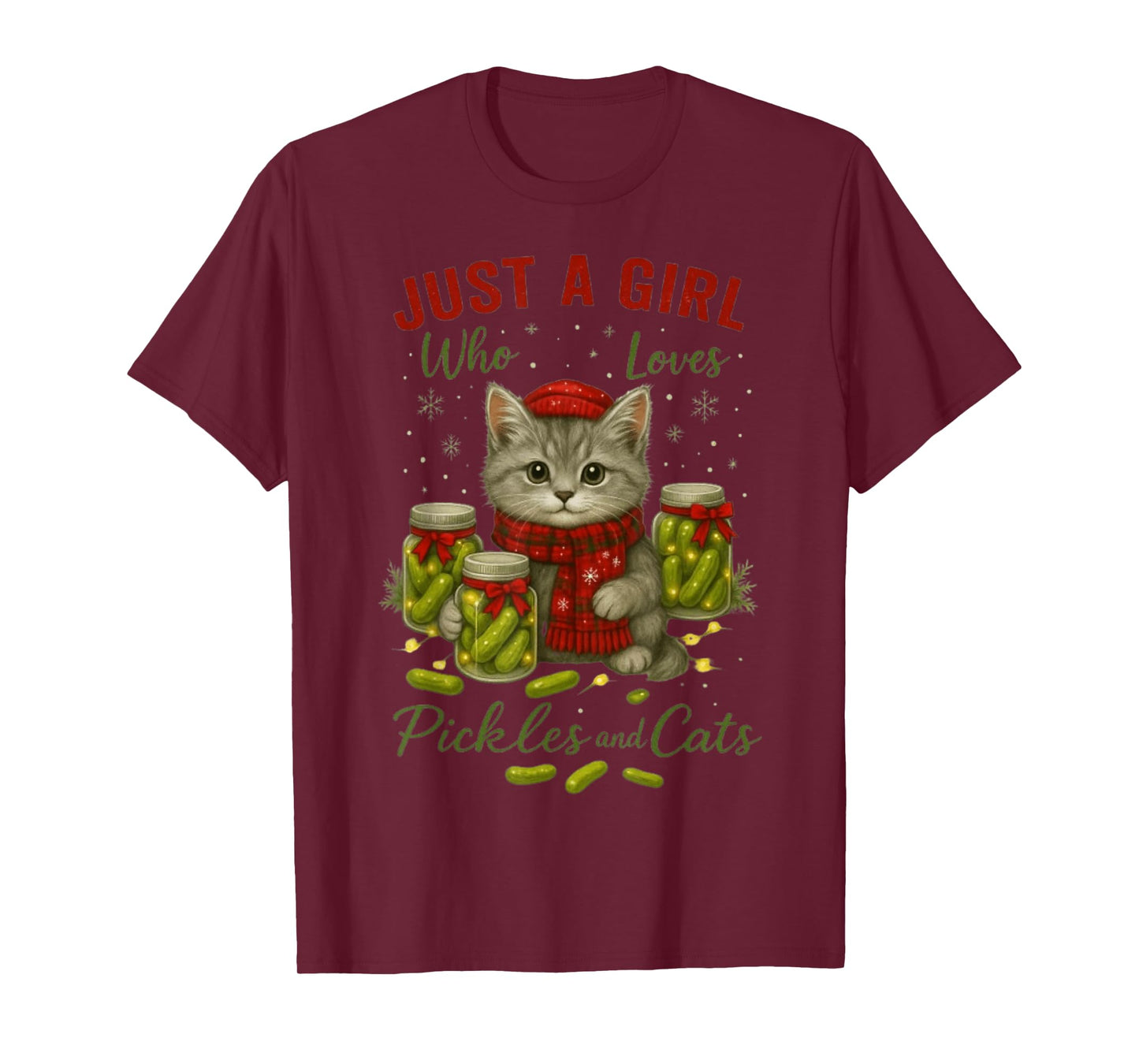 Just a Girl Who Loves Pickles and Cats Christmas T-Shirt