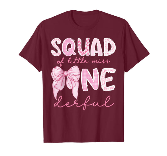 Squad of Little Miss Onederful First Birthday Girl Bow T-Shirt