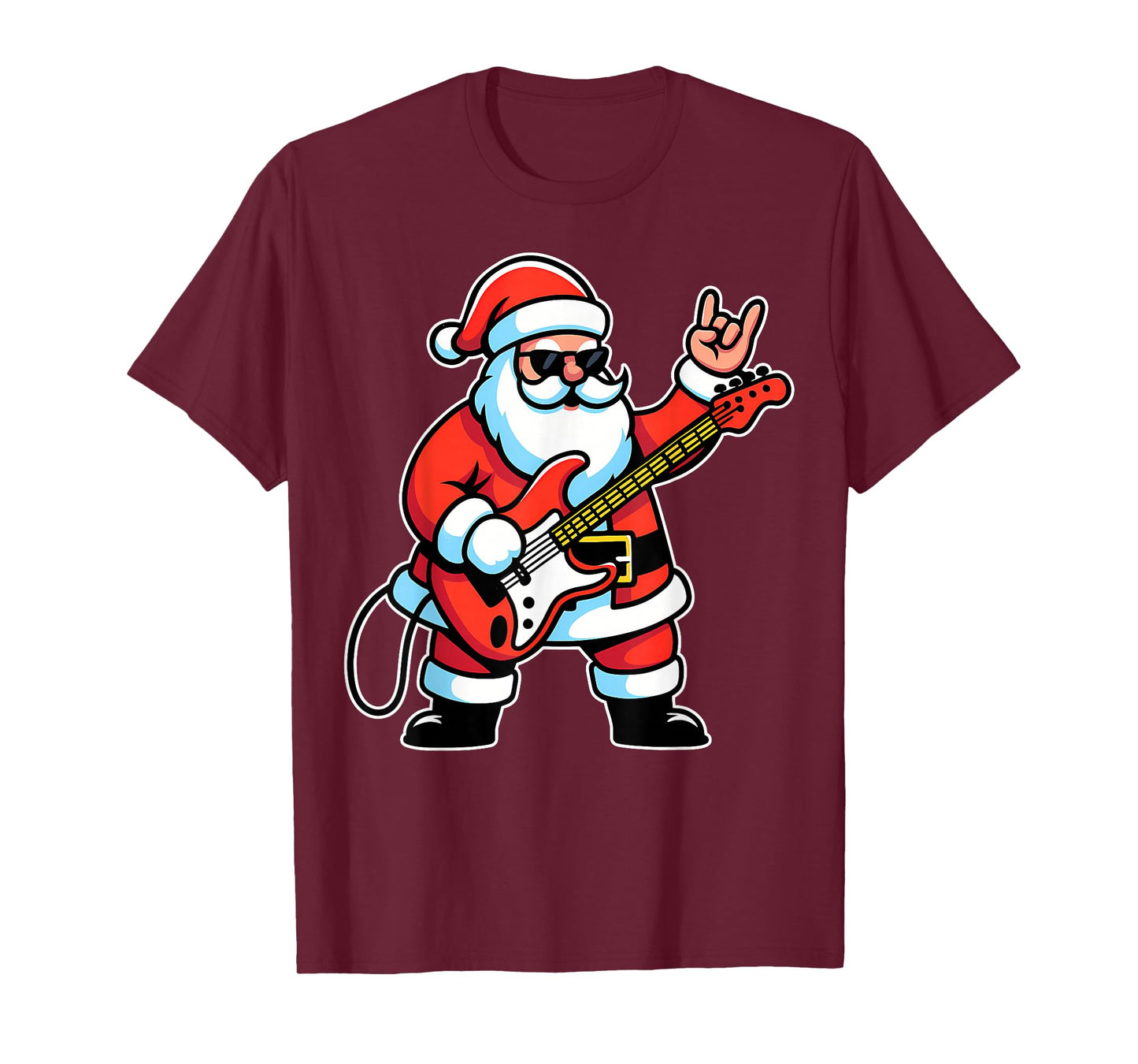 Rock & Roll Christmas Santa Claus Guitar Player Men Boy Kid T-Shirt