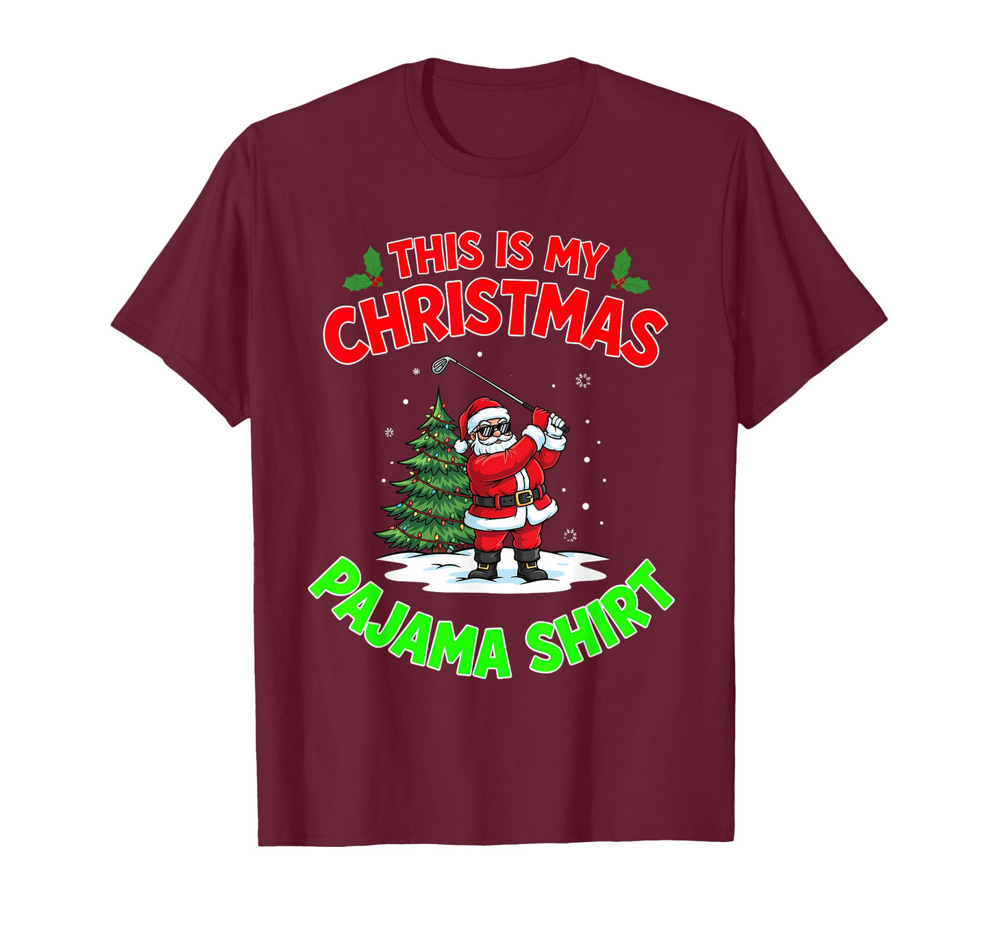 This is My Christmas Pajama Santa Claus Playing Golfing T-Shirt