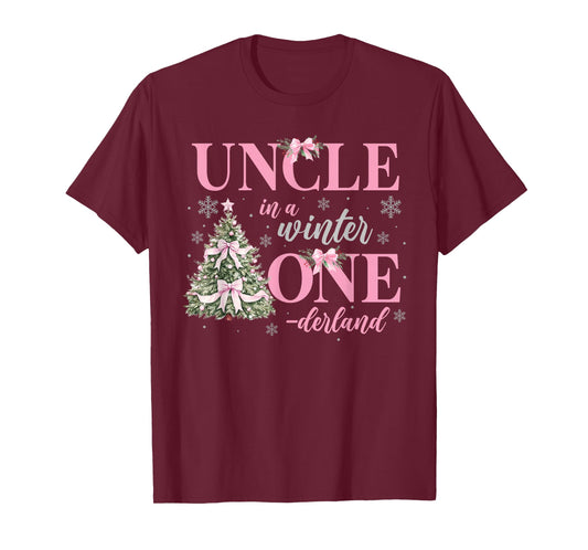 Uncle in a Winter Onederland Birthday Girl Christmas Tree T-Shirt
