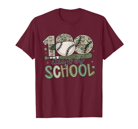 100 Days of School Baseball Camo Celebration T-Shirt