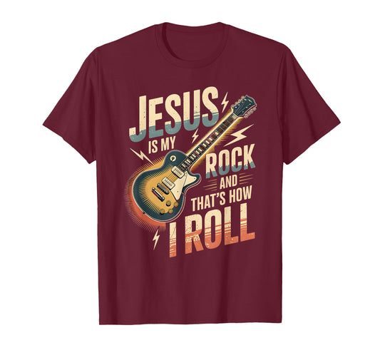 Jesus is My Rock and That is How I Roll Christian Guitar T-Shirt