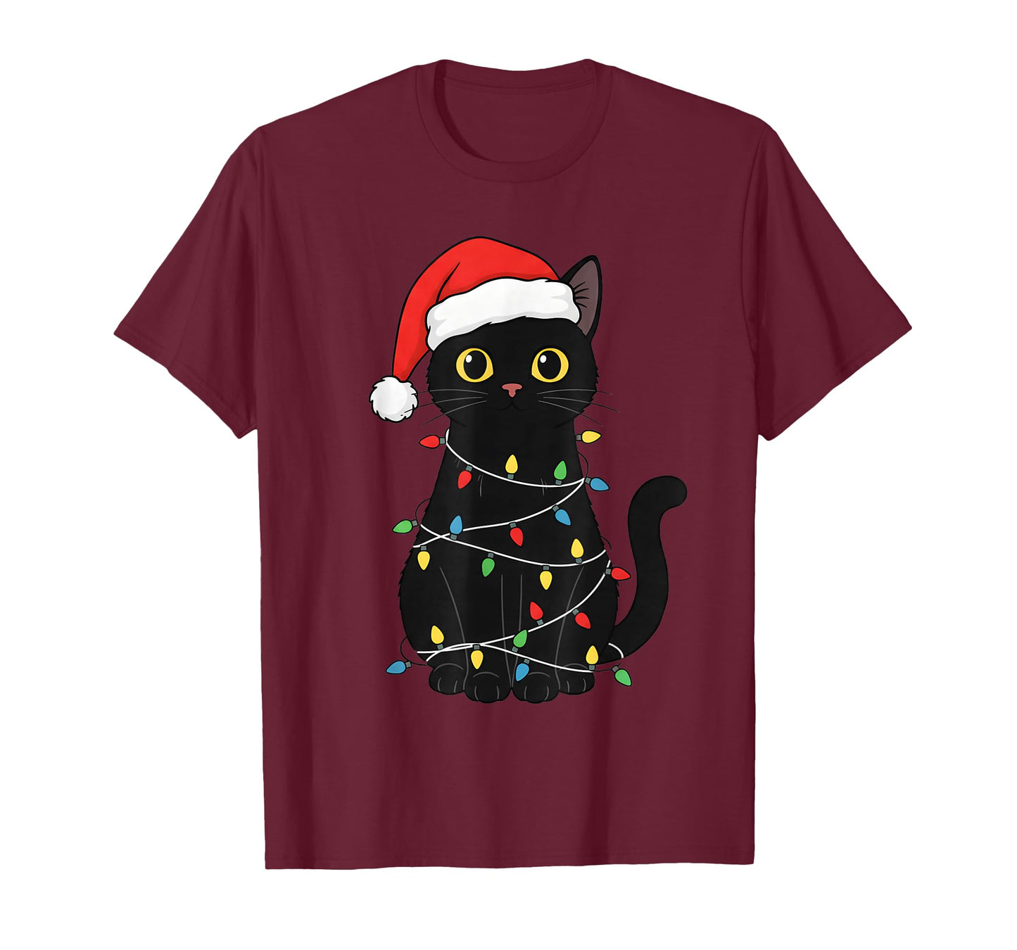 Funny Festive Black Cat Christmas Light Tangle Humor T-Shirt