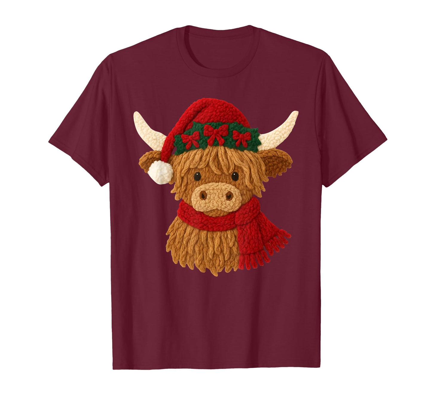 Crochet Highland Cow Christmas Winter Girly Kids Toddler T-Shirt