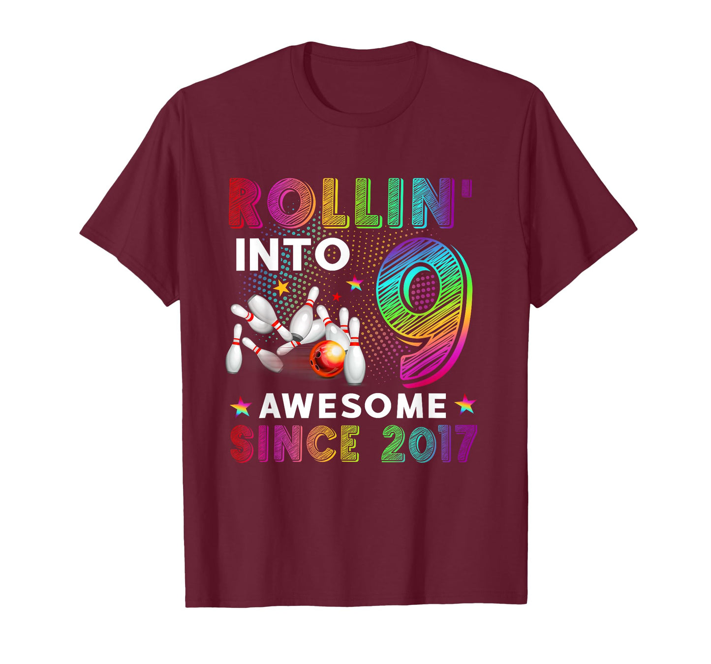 Rollin' into 9 Awesome 2017 Roller Skating 9th Birthday T-Shirt