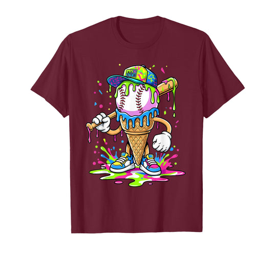 Baseball Drip for Boys Ice Cream Drip Youth Boys Baseball T-Shirt