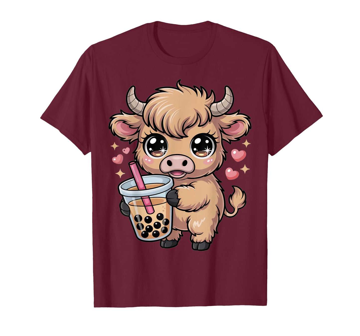 Cute Kawaii Highland Cow Drinking Bubble Tea Highland Cow T-Shirt