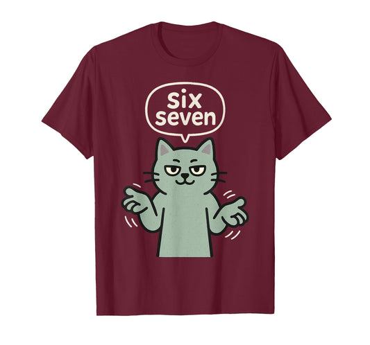 67 Six Seven 6-7 Green Cat - Funny Kids Gaming Brainrot Meme T-Shirt
