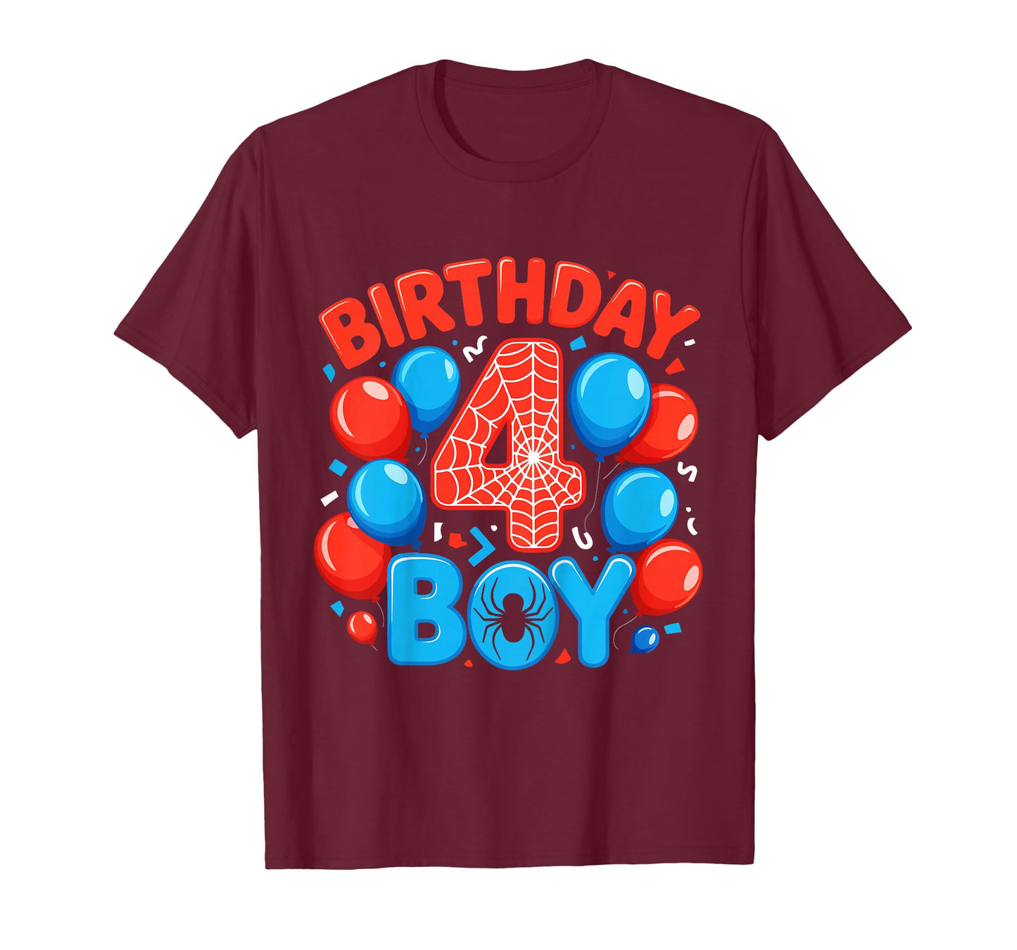 Kids 4th Birthday Spider Web 4 Year Old Boy Party T-Shirt