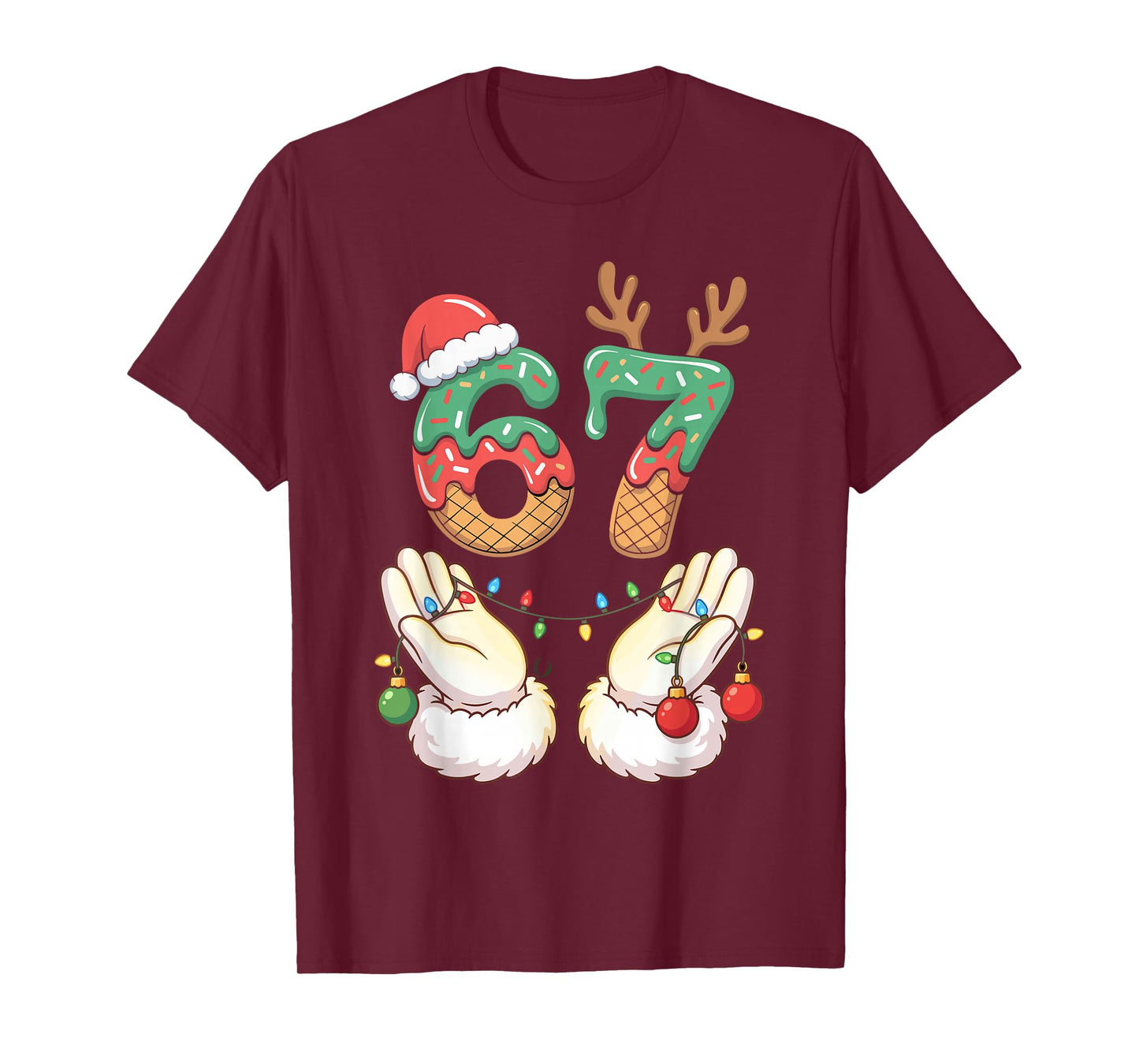 67 Meme Six Seven 6 7 Meme Funny Christmas Santa Reindeer T-Shirt