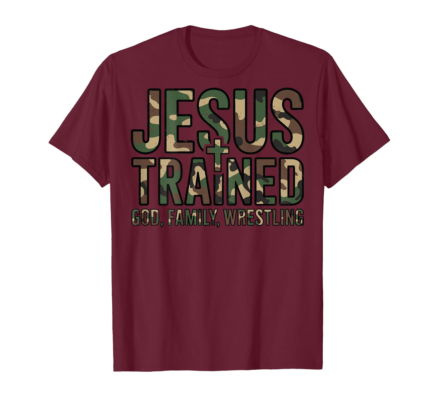 Youth Camo Christian Wrestling Jesus Trained Wrestler Boys T-Shirt