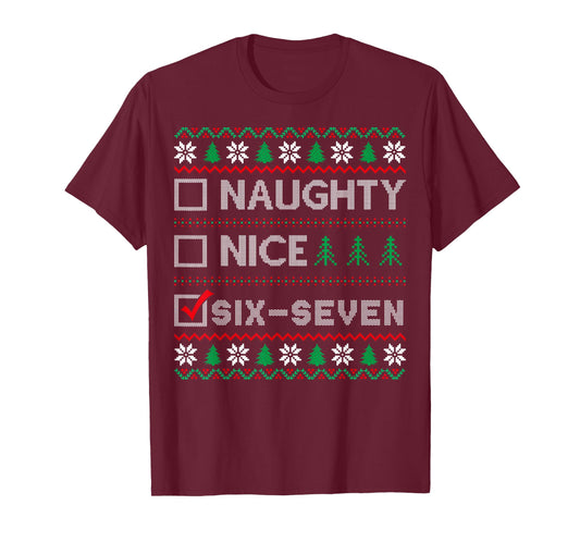 Naughty Nice 6-7 Funny Brainrot Meme Ugly Xmas Six Seven T-Shirt