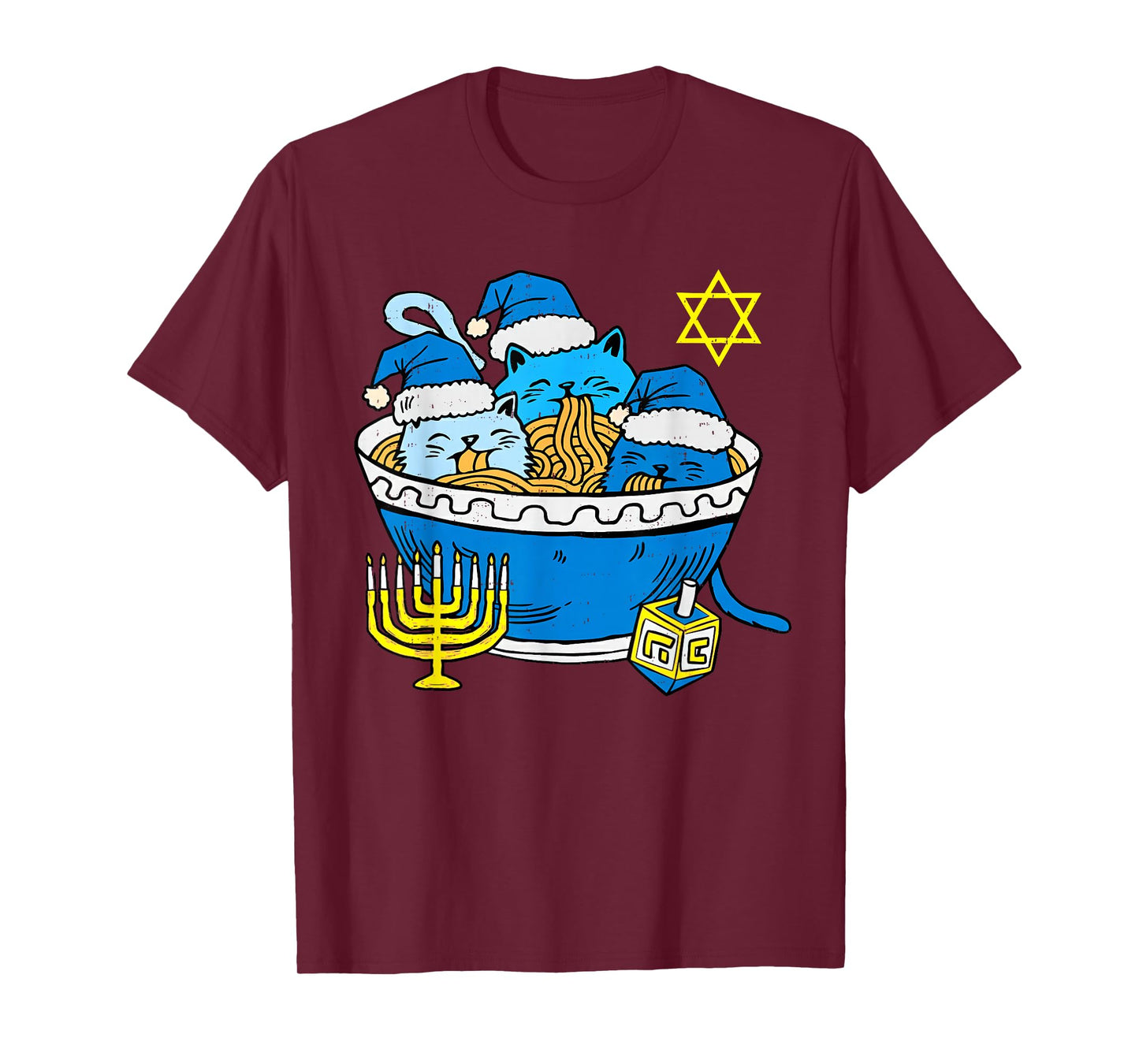 Hanukkah Cat Ramen Anime Kitten Meow Jewish Menorah Chanukah T-Shirt
