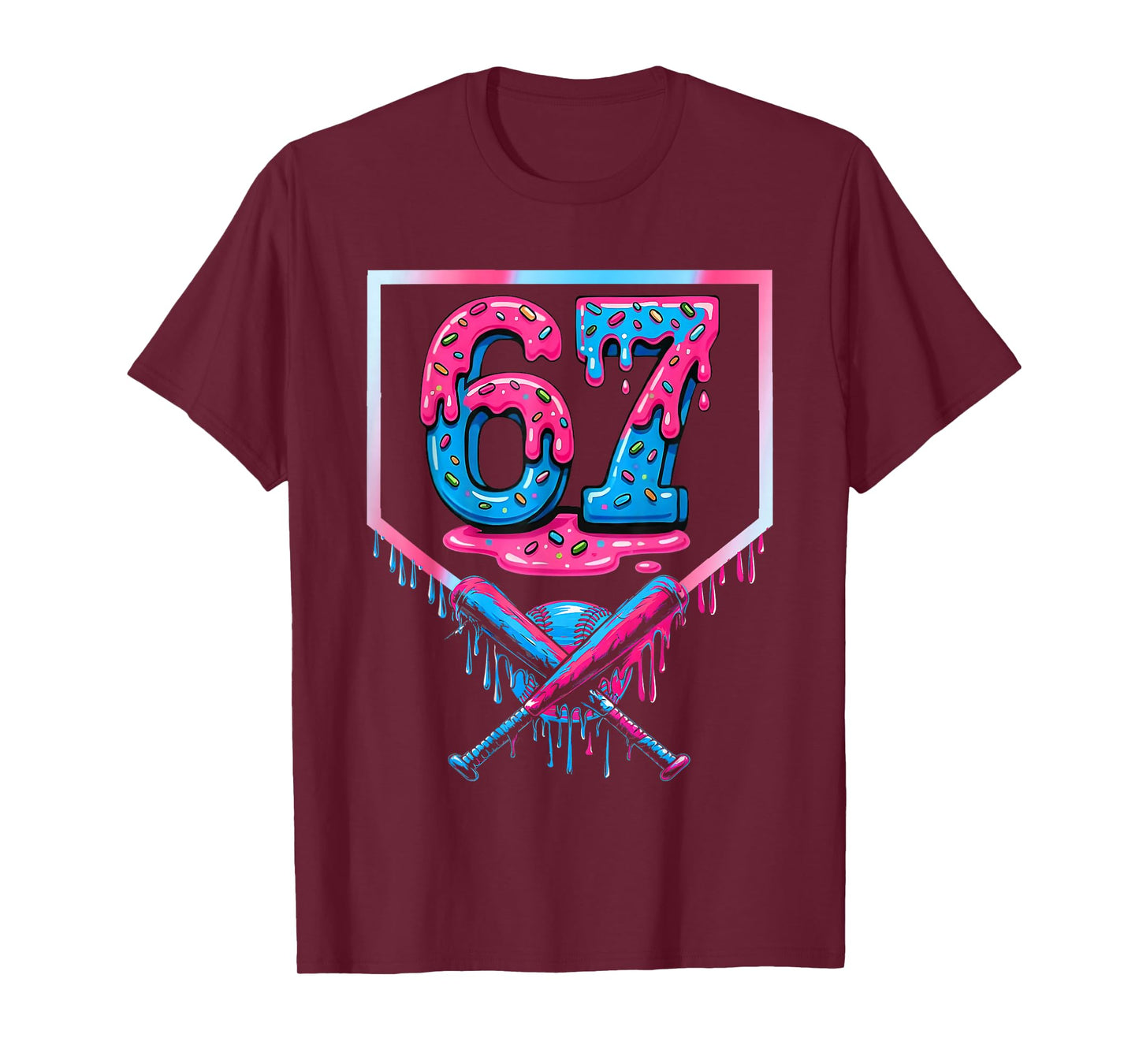 67 Six Seven Baseball Ice Cream Drip Cool Meme 67 Funny T-Shirt