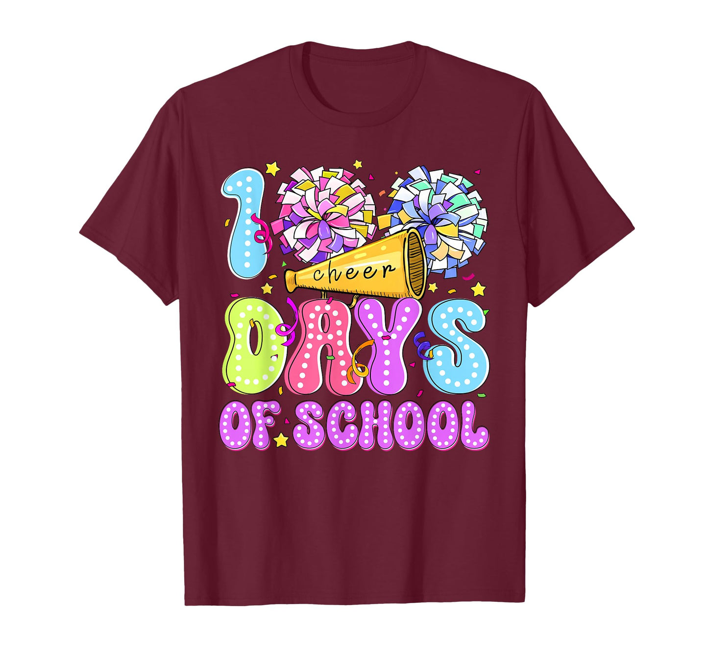 Colorful 100 Days of School Cheer Cheerleading Girl Women T-Shirt