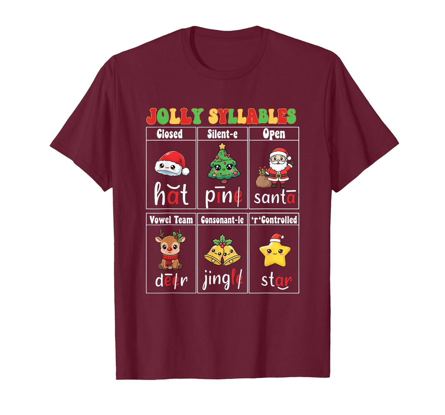 Christmas Jolly Syllables Teacher Students Funny Six Types T-Shirt