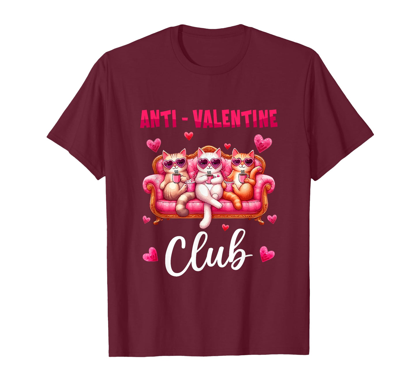 Valentine Club Sarcastic Anti Three Cute Cats Single T-Shirt