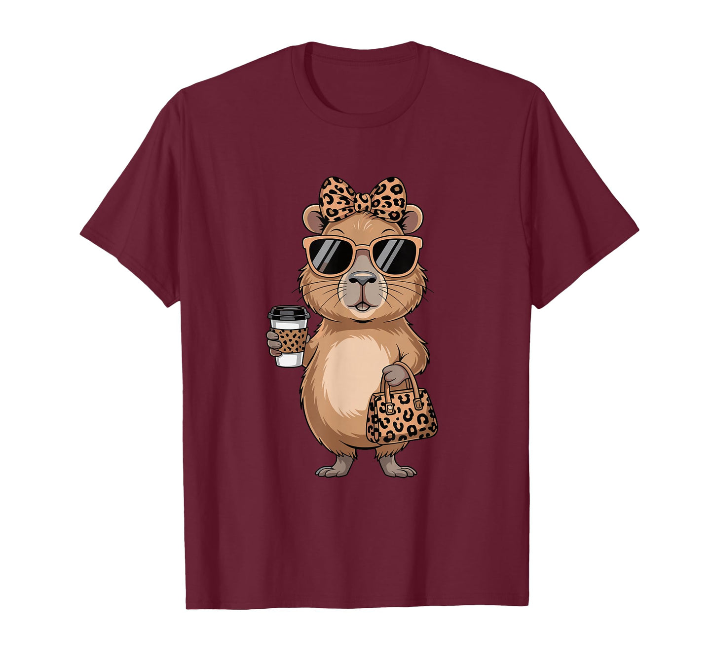 Fashion Funny Leopard Capybara Coffee Cute Women Girls T-Shirt