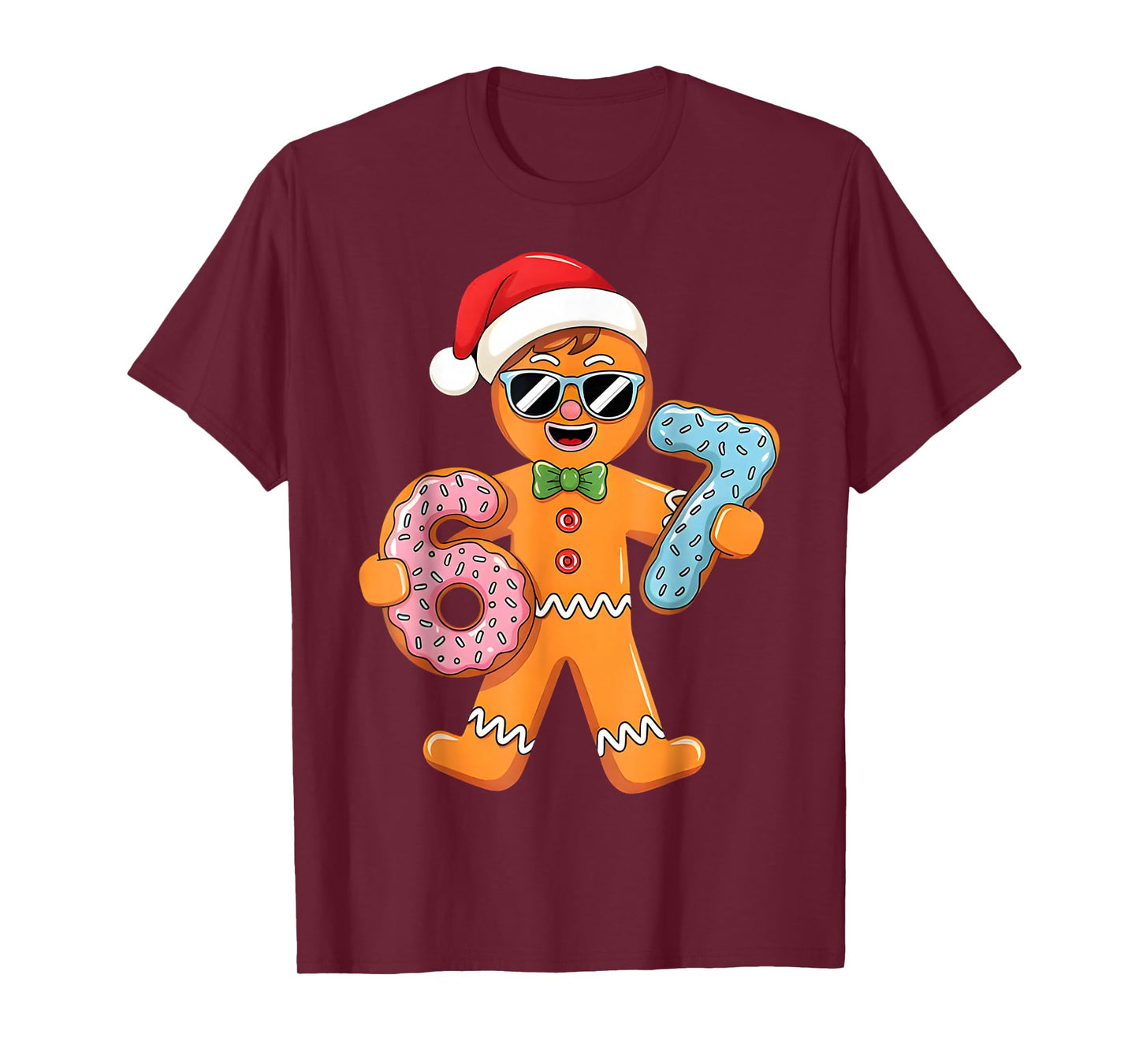 Funny Gingerbread Six Seven 67 Ice Cream Drip Christmas Boys T-Shirt
