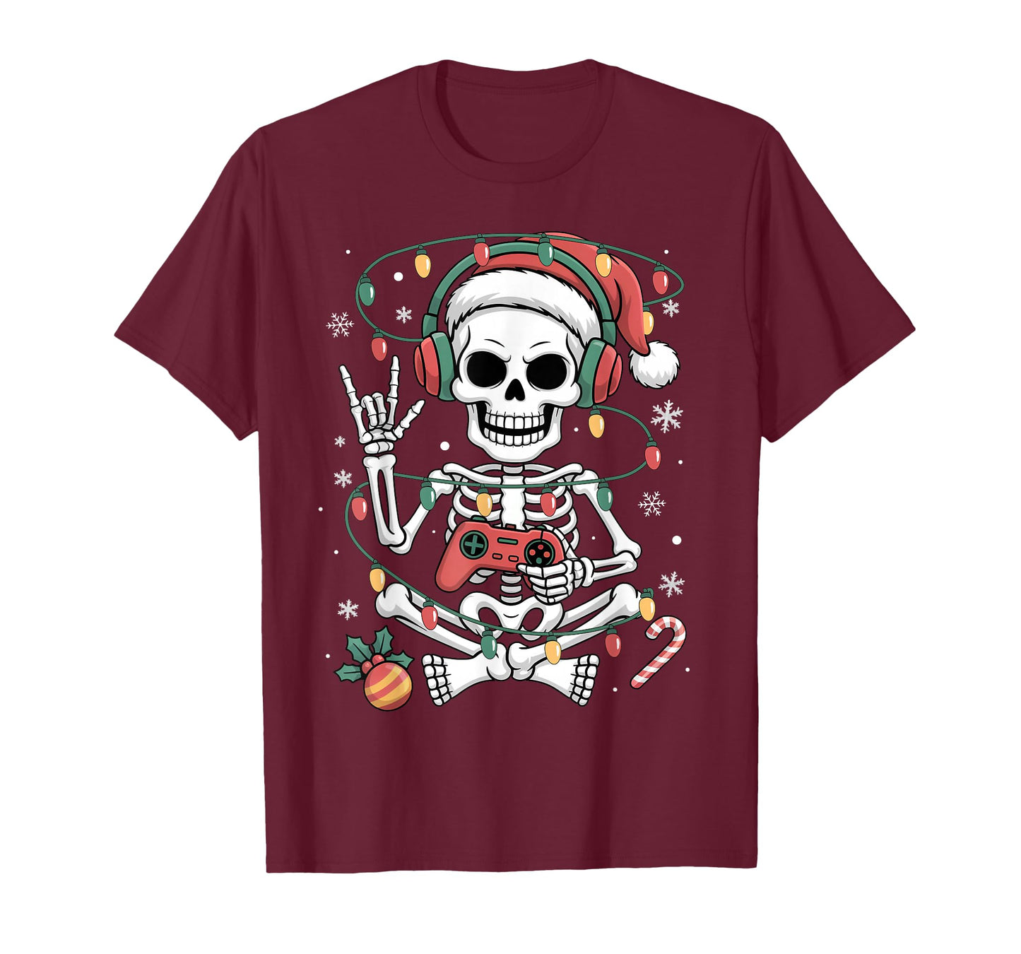 Christmas Skeleton Gamer Video Game Gaming Boys Men Kids T-Shirt