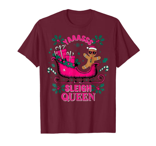 Yaaasss Sleigh Queen Sleigh Girl Matching Christmas Pajamas T-Shirt