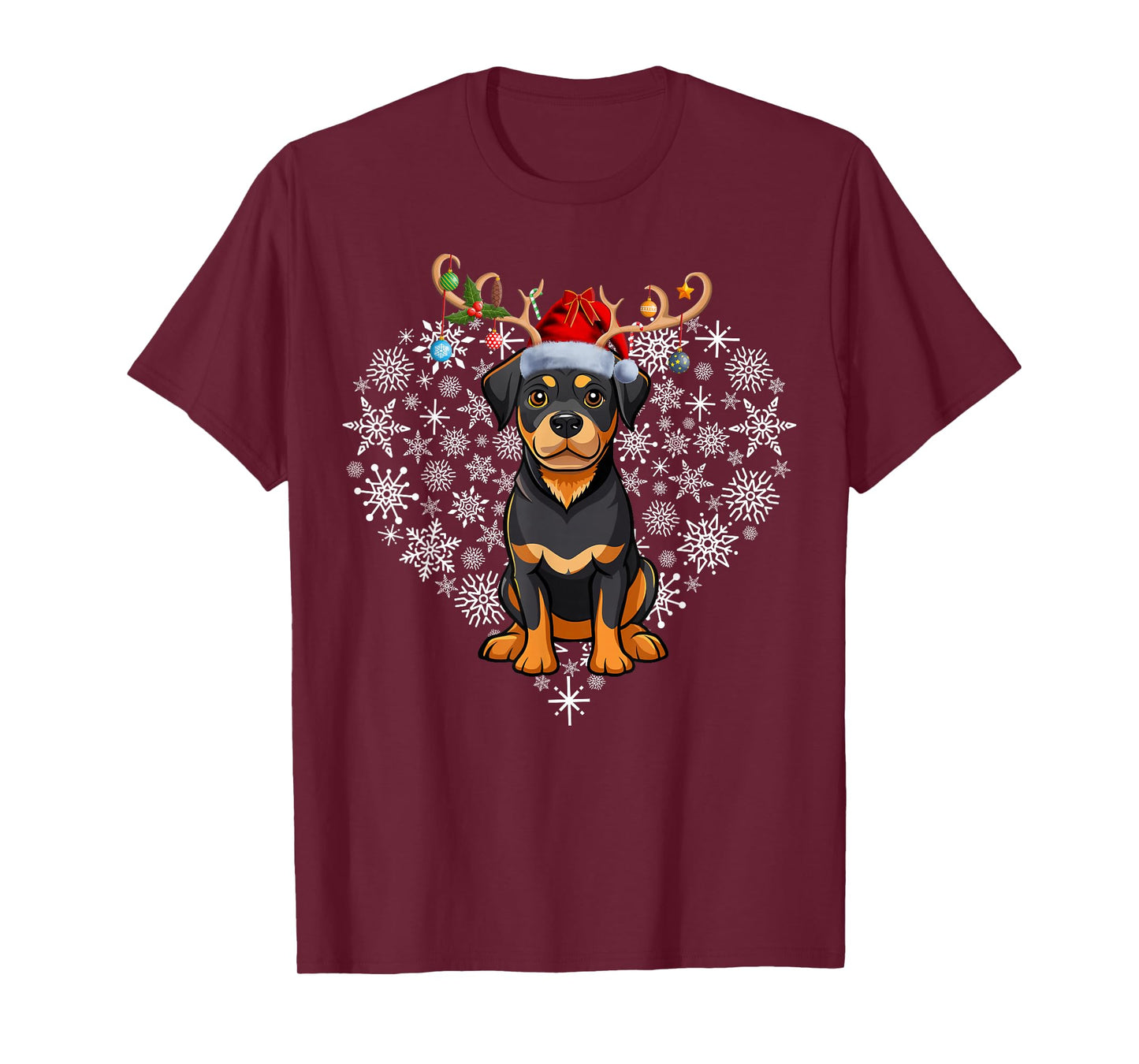 Christmas Reindeer Santa Hat Rottweiler Lovers Xmas T-Shirt