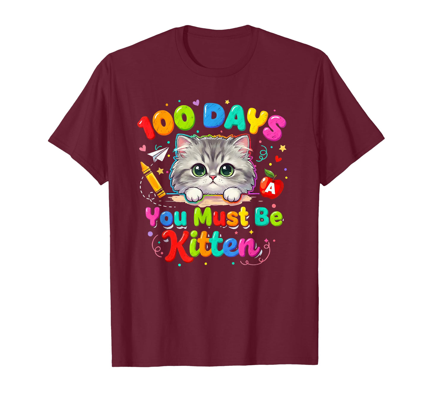 100 Days of School Kids Girls Cat Kitten Funny 100th Day T-Shirt