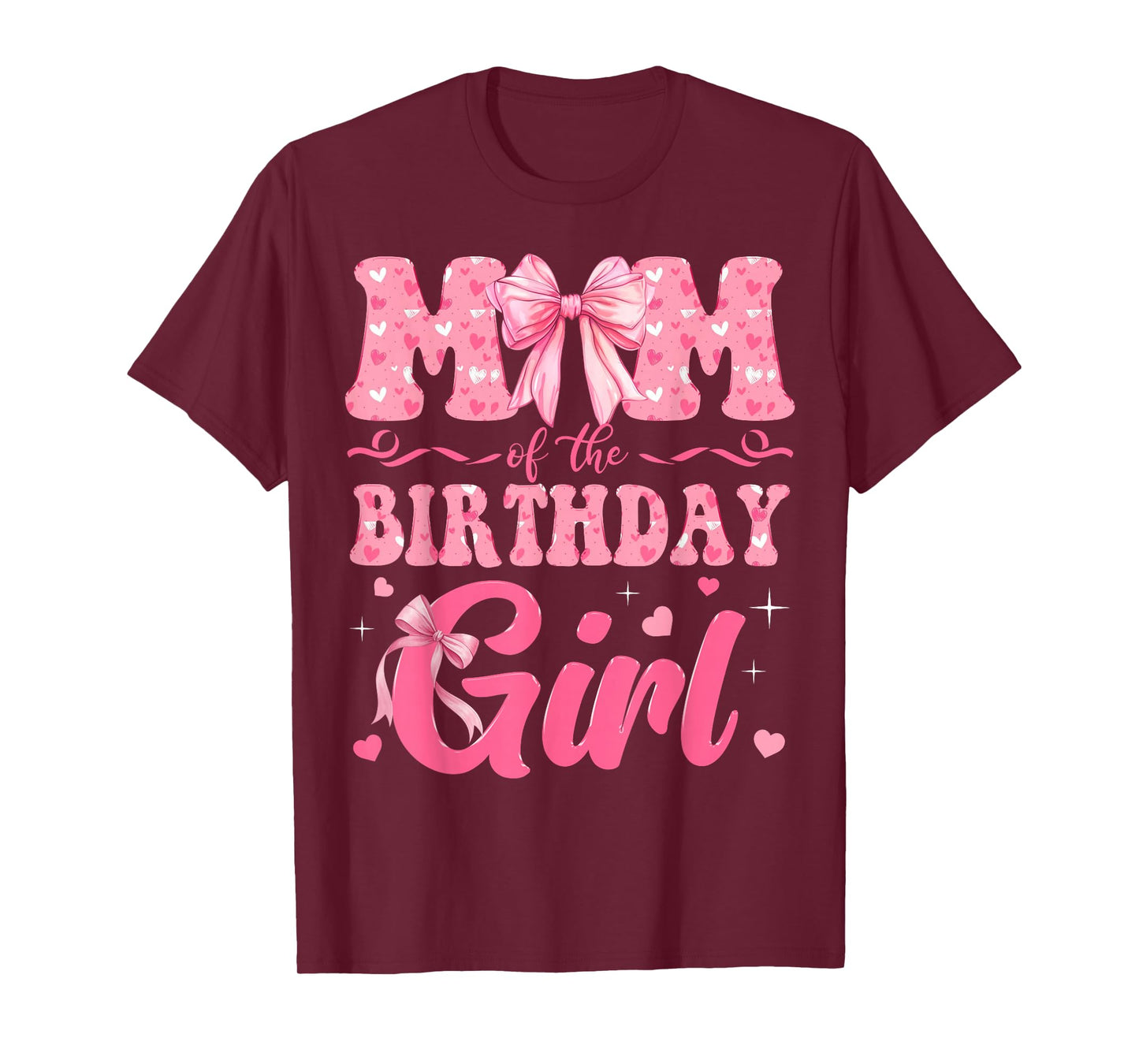 Mom of The Birthday Girl Family Pink Coquette Bow T-Shirt