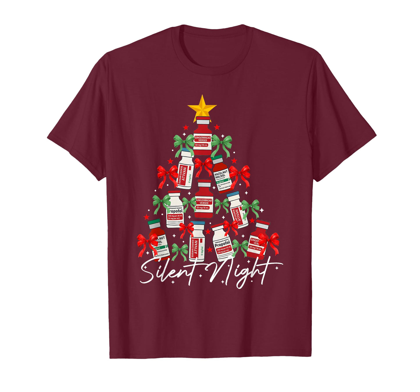 Retro Propofol Christmas Tree Silent Night ICU Nurses Funny T-Shirt
