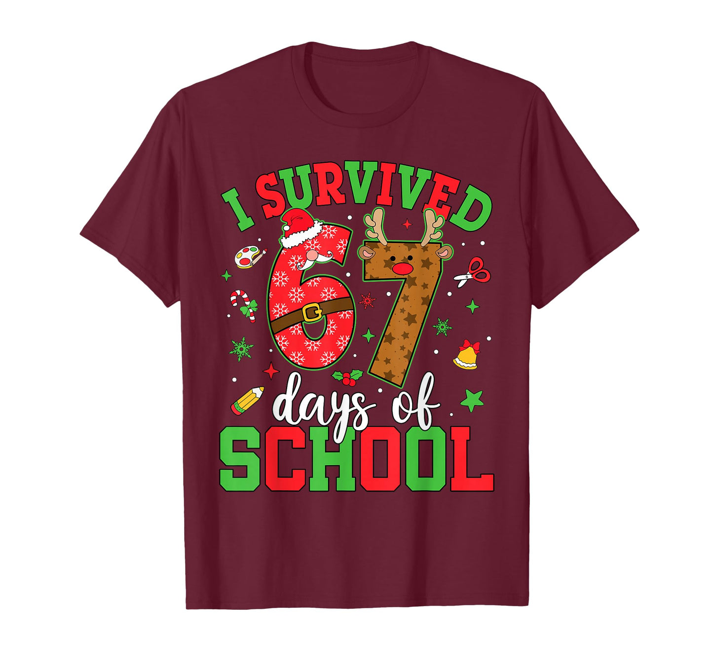 Happy 67th Day of School Funny Christmas 67 Meme Six Seven T-Shirt