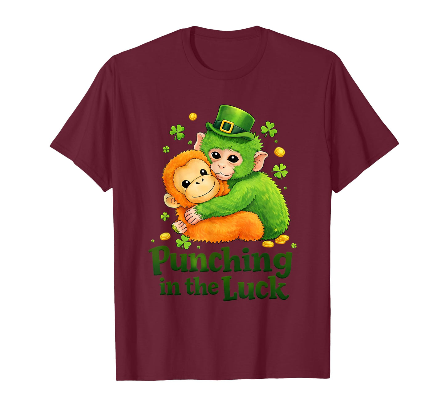 Punching in The Luck Funny St Patrick’s Day Cute Monkey Duo T-Shirt