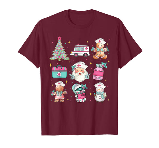 Cute Nurse Christmas Tree Santa Medical Themed T-Shirt