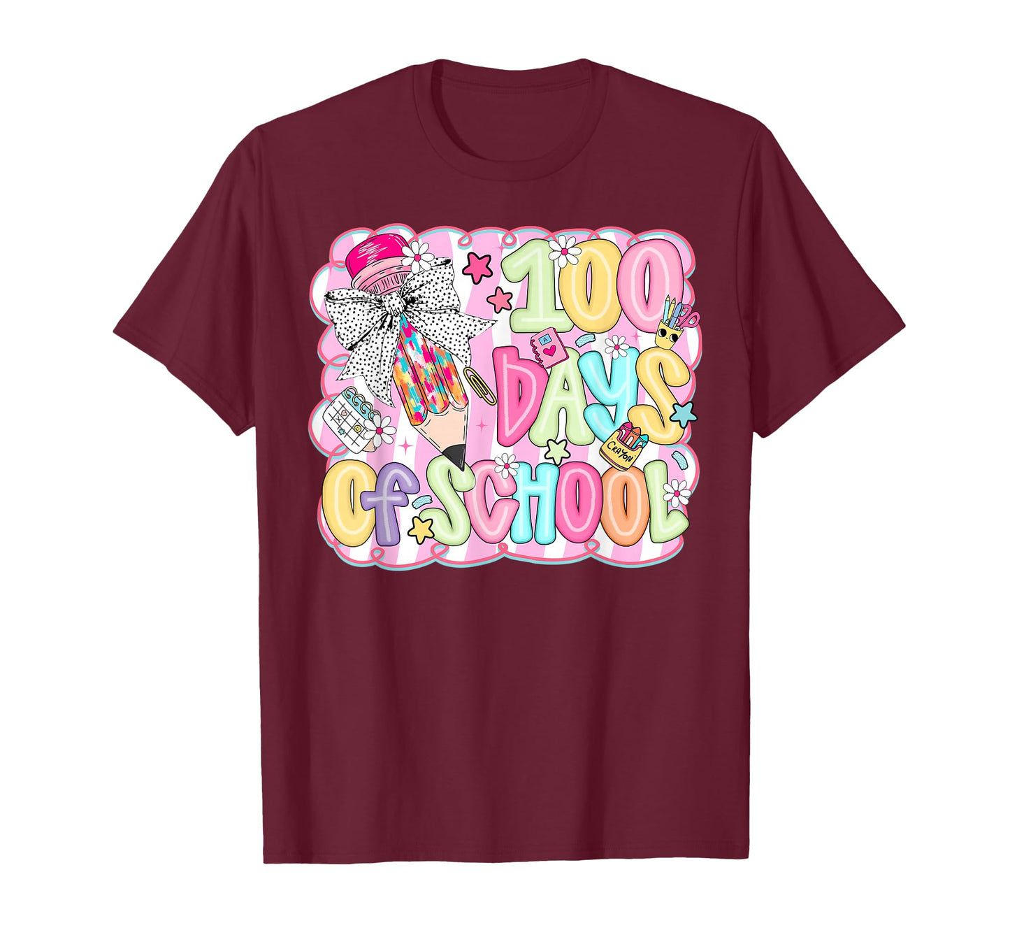 Preppy Coquette Pencil Bow 100 Days of School Girl Women T-Shirt